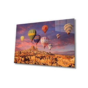 Uçan Balonlar Kapadokya Cam Tablo Ev Ve Ofis Duvar Dekoru 50x70 cm