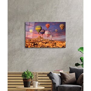 Uçan Balonlar Kapadokya Cam Tablo Ev Ve Ofis Duvar Dekoru 50x70 cm