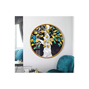 Gold Yapraklar Yuvarlak Cam Tablo 30x30 cm