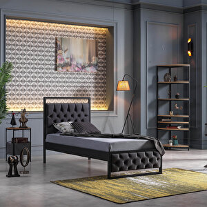 Mithra Tek Kişilik Metal Karyola - Siyah-antrasit 120x200 cm