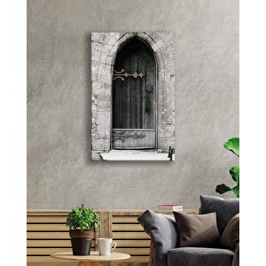 Taş Duvarlar Ve Demir Motifli Ahşap Kapıgörselli Dikey Cam Tablo 90x60 cm