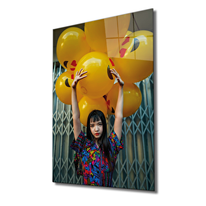 Sarı Balon Cam Tablo Yellow Ballons 36x23 cm