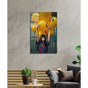 Sarı Balon Cam Tablo Yellow Ballons 36x23 cm