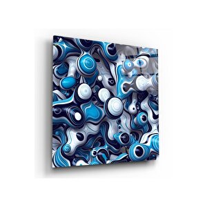 Mavi Baloncuklar Cam Tablo 80x80 cm