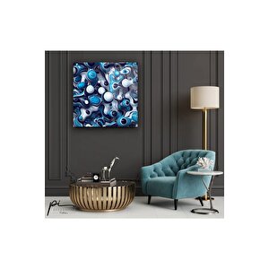 Mavi Baloncuklar Cam Tablo 80x80 cm