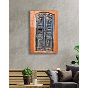 Ahşap Eski Kapı Görselli Cam Tablo 50x70 cm