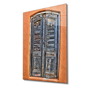 Ahşap Eski Kapı Görselli Cam Tablo 50x70 cm
