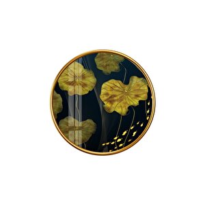 Gold Yapraklar Yuvarlak Cam Tablo 50x50 cm