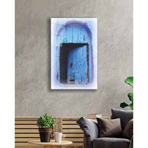 Mavi Eski Kapı Cam Tablo Blue 36x23 cm