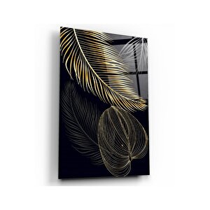 Gold Yapraklar Cam Tablo 50x70 cm