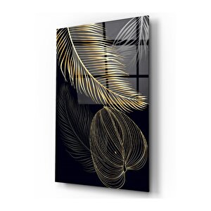 Gold Yapraklar Cam Tablo 50x70 cm