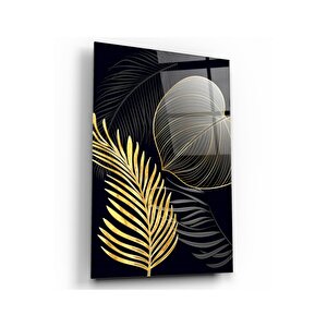 Gold Yapraklar Cam Tablo 50x70 cm