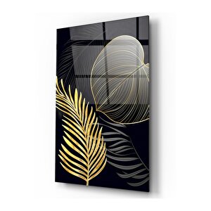 Gold Yapraklar Cam Tablo 50x70 cm