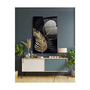 Gold Yapraklar Cam Tablo 50x70 cm