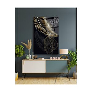 Gold Yapraklar Cam Tablo 60x90 cm