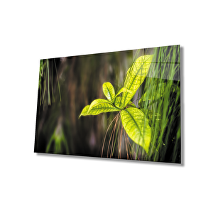 Yeşil Yapraklar Cam Tablogreen Leaves 36x23 cm