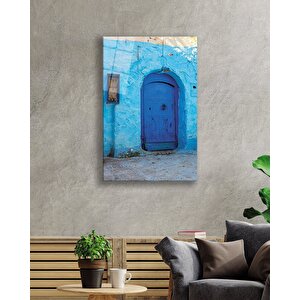 Mavi Ahşap Kapı Görselli Cam Tablo 50x70 cm