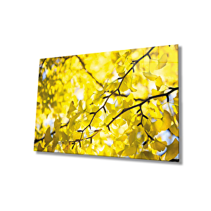 Sarı Yeşil Yapraklar Cam Tablo 36x23 cm