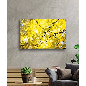 Sarı Yeşil Yapraklar Cam Tablo 36x23 cm
