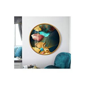 Gold Yapraklar Yuvarlak Cam Tablo 30x30 cm