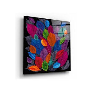 Renkli Yapraklar Cam Tablo 80x80 cm