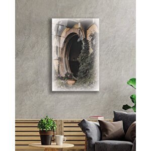 Kahverengi Yuvarlak Eski Kapı Cam Tablo 50x70 cm