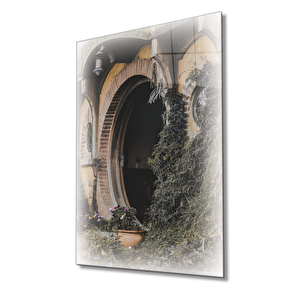 Kahverengi Yuvarlak Eski Kapı Cam Tablo 50x70 cm
