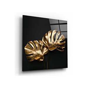 Gold Yapraklar Cam Tablo 30x30 cm