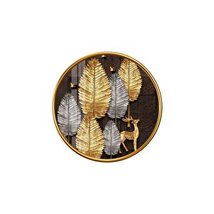 Gold Yapraklar Yuvarlak Cam Tablo 30x30 cm