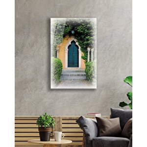 Eski Klasik Yeşil Kapı Cam Tablo 36x23 cm