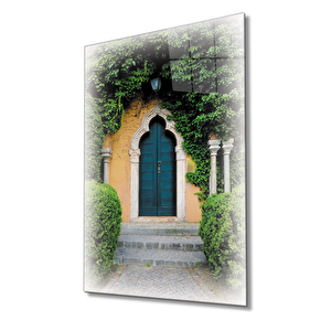 Eski Klasik Yeşil Kapı Cam Tablo 36x23 cm