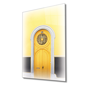 Sarı Eski Kapı Cam Tablo Yellow 36x23 cm