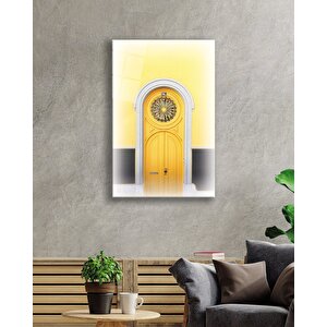 Sarı Eski Kapı Cam Tablo Yellow 50x70 cm
