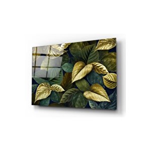 Gold Yapraklar Cam Tablo 50x70 cm
