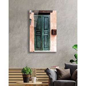 Ahşap Eski Kapı Görselli Cam Tablo 36x23 cm