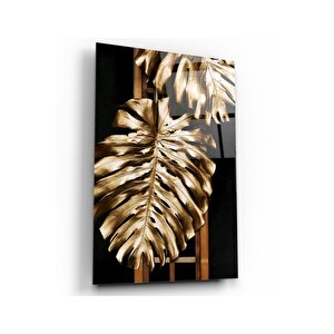 Gold Yapraklar Cam Tablo 70x110 cm