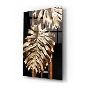 Gold Yapraklar Cam Tablo 70x110 cm