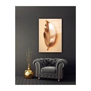 Gold Yapraklar Cam Tablo 50x70 cm