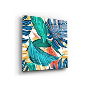 Tropik Yapraklar Cam Tablo 80x80 cm