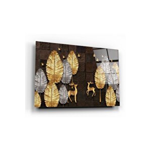Gold Yapraklar Cam Tablo 50x70 cm