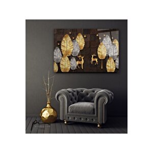 Gold Yapraklar Cam Tablo 50x70 cm