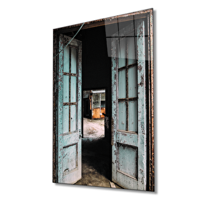 Eski Kapı Görselli Cam Tablo 36x23 cm