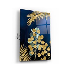 Gold Yapraklar Cam Tablo 70x110 cm