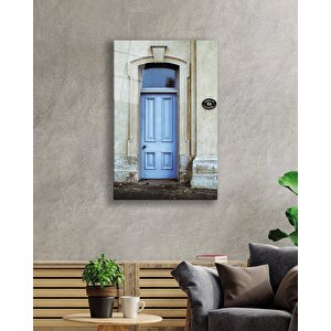 Mavi Ahşap Kapı Görselli Cam Tablo 50x70 cm