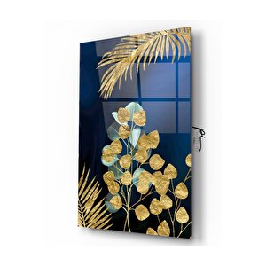 Gold Yapraklar Cam Tablo 50x70 cm
