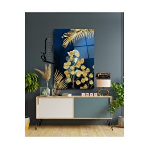 Gold Yapraklar Cam Tablo 50x70 cm