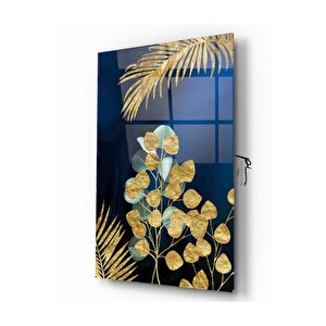 Gold Yapraklar Cam Tablo 70x110 cm
