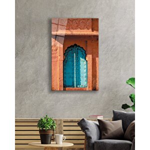 Mavi Kapı Dikey Cam Tablo 90x60 cm