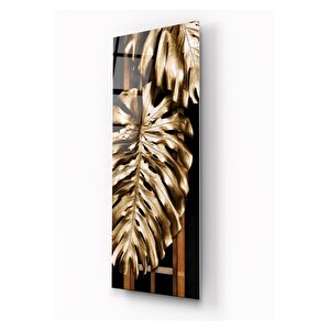 Gold Yapraklar Cam Tablo 35x90 cm