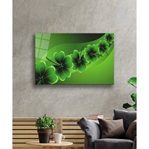Yeşil Dört Yapraklı Yonca Cam Tablo 50x70 cm